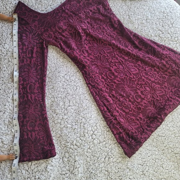 Francesca's Burgundy Bell Sleeved Lace Dress - Size Small - Picture 12 of 13